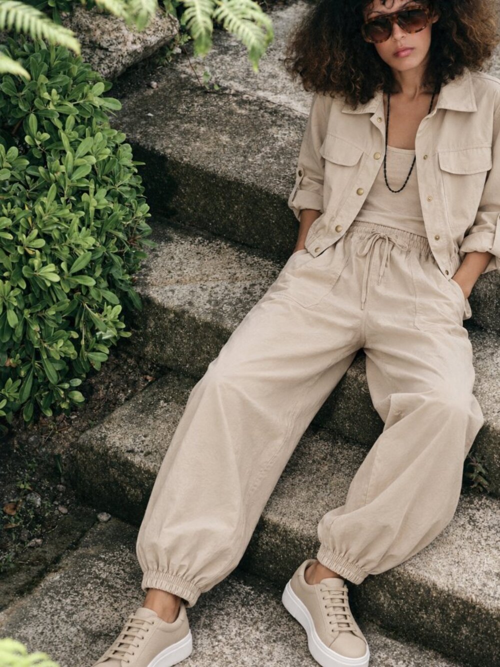 Zara XS Beige Parachute Utility Jacket & Jogger Pant Set
